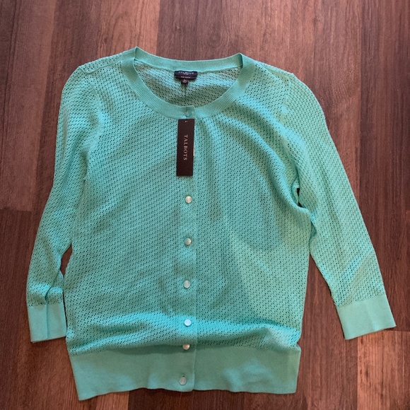 Talbots 3/4 sleeve‎ 100 percent cotton open weave  cardigan. NWT. Retsil 80. - Picture 1 of 7